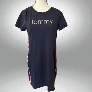 Tommy Hilfiger Women's Logo Tee Shirt Dress Navy Red Track Stripe Sporty Casual